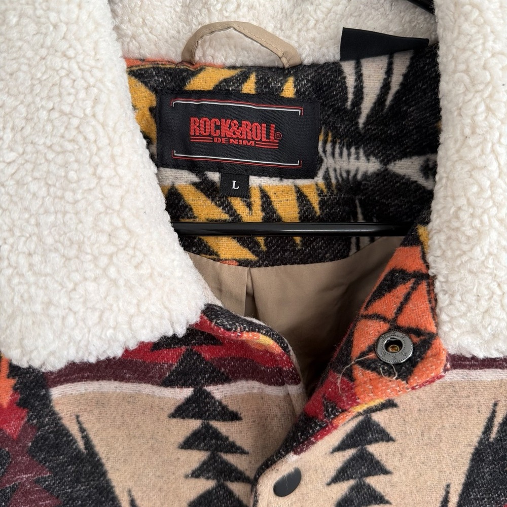 Rock & Roll Denim Men's Large Jacket Southwestern Aztec Snap Button NWT Pockets - Picture 12 of 15